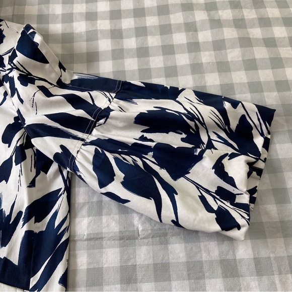 Rachel Adams blazer jacket cotton spandex white blue floral spring summer Medium - Picture 6 of 12